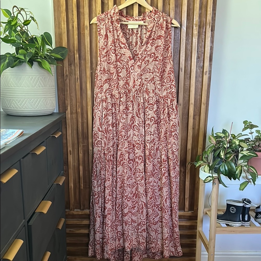 Anthropologie Red Paisley Tiered Midi Dress - Picture 2 of 11